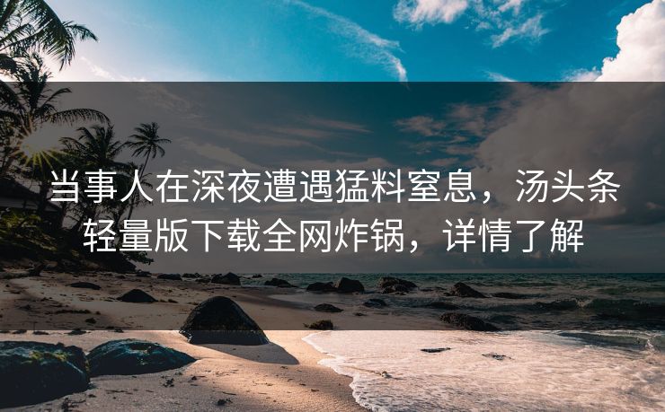当事人在深夜遭遇猛料窒息，汤头条轻量版下载全网炸锅，详情了解