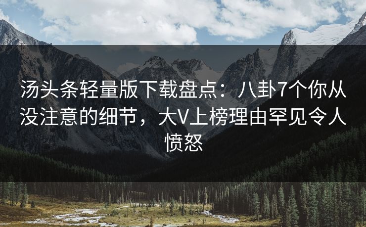 汤头条轻量版下载盘点：八卦7个你从没注意的细节，大V上榜理由罕见令人愤怒