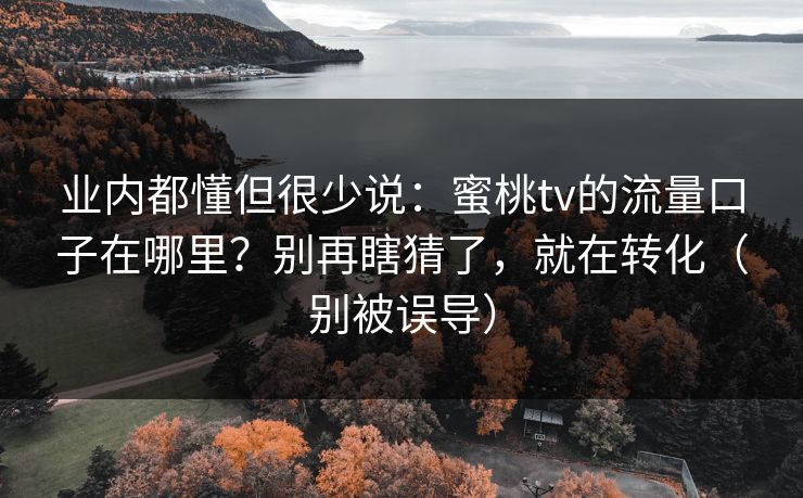 业内都懂但很少说：蜜桃tv的流量口子在哪里？别再瞎猜了，就在转化（别被误导）